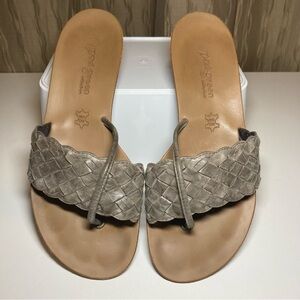 Paul Green Women’s 5.5 Beige Grey Woven Leather Thong Wedge Flat Sandals Austria